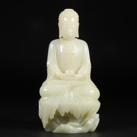 A seated statue of Shakyamuni Buddha in Hetian jade in the Qing Dynasty