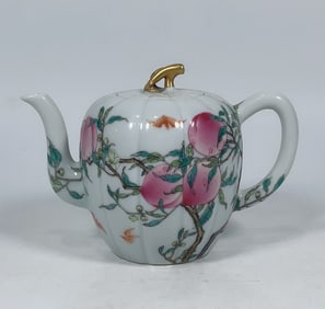 A Qing Dynasty Qianlong enamel color six peaches and five bat melon prism pots