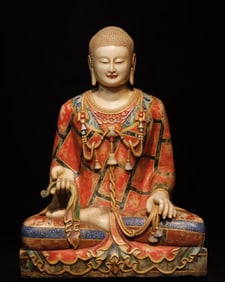 A white jade painted Buddha from the Northern Qi Dynasty