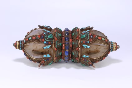 A beautiful natural crystal-clad silver-gilt gemstone vajra
