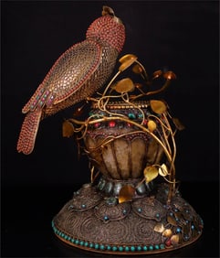A fine silver cloisonné inlaid with crystal gemstone owl