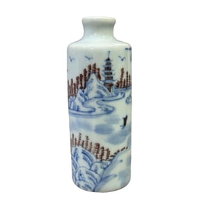 A beautiful blue and white glazed red landscape water snuff bottle