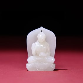 A piece of white jade Shakyamuni Buddha in the Qing Dynasty