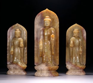 A set of ancient jade "Three Holy Buddhas" ornaments