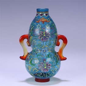 A beautiful old glazed enamel entwined amphora bottle