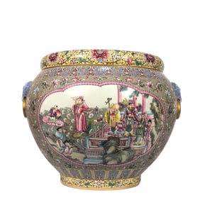 A Qing Dynasty Qianlong enamel color Gu Yuexuan window opening character story jar