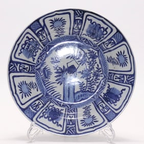 A Ming Dynasty Wanli blue and white window flower grass insect folding plate