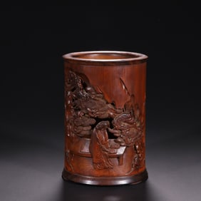 A beautiful Qing bamboo carved character poetry pen holder