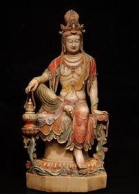 A white jade painted Guanyin from the Tang Dynasty