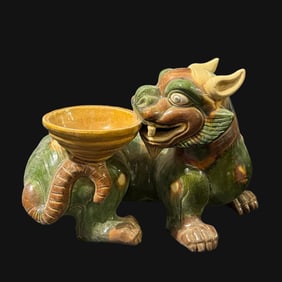 A three-colored unicorn beast lamp from the Liao Dynasty