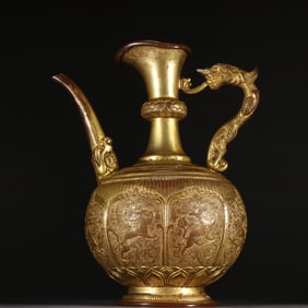 A pair of exquisite copper gilt dragon pattern wine jugs