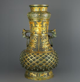 A Western Zhou bronze gold stalactite round vase
