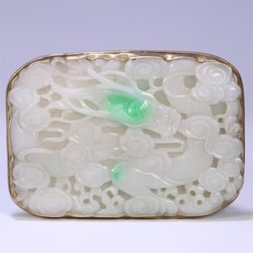 A beautiful old jadeite bag silver auspicious cloud dragon pattern belt buckle