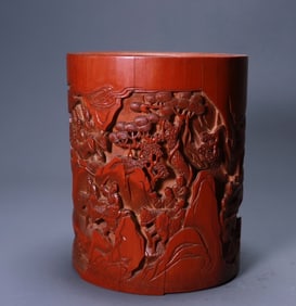 An old Qing bamboo carved character story pen holder