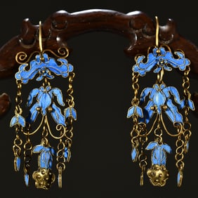 A pair of silver gilt butterfly earrings from the Qing Dynasty