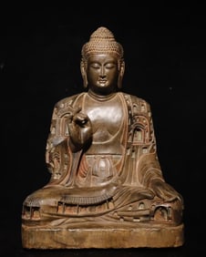 A bluestone painted Buddha from the Tang Dynasty