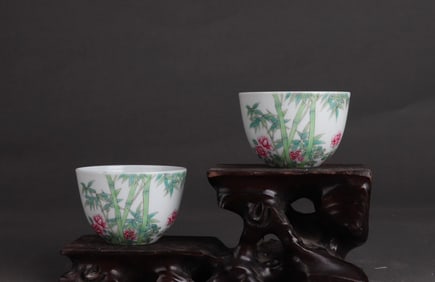 A Qing Yongzheng enamel color rich bamboo poetry cup