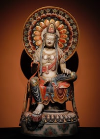 A piece of white jade painted Guanyin from the Tang Dynasty