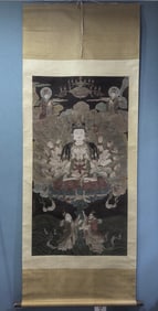 A silk copy of the Qing Dynasty Ding Guanpeng Guanyin statue