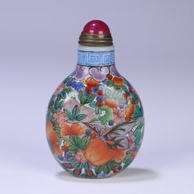 A fine material container tire enamel butterfly flower snuff bottle