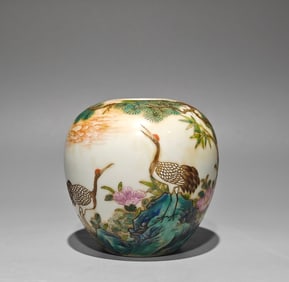 A pastel pine crane prolonged poem wash made in the Yongzheng year
