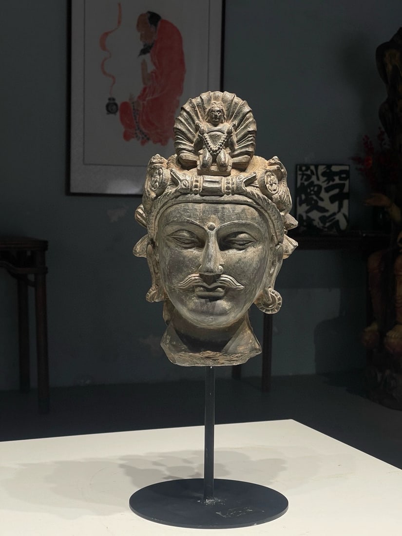 A beautiful bluestone Gandhara Buddha head (1 of 7)