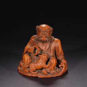 A beautiful bamboo carving tiger Arhat ornament