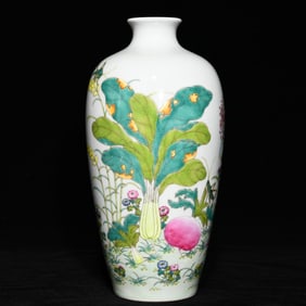 A Qing Qianlong pastel plum bottle