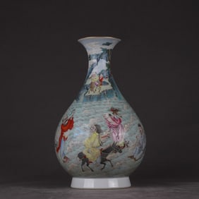 A piece of Qing Dynasty Yongzheng pastel Eight Immortals wishing for longevity picture jade pot