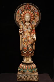 A white jade painted Buddha statue of the Northern Qi Dynasty