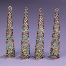 A set of silver gilt filigree dots Cuifu Shou pattern nails of the Qing Dynasty