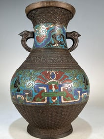 A Republic of China copper-inlaid cloisonné entwined treasure pattern amphora appreciation vase