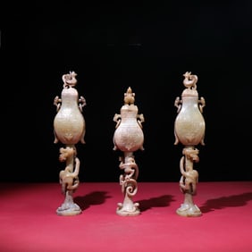 A set of Han Dynasty living ring dragon pillar bottles