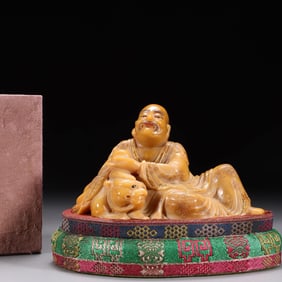 A piece of Qing jade spun Shoushan Tian Huangshi carved Fuhu Arhat