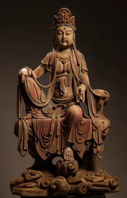 A beautiful wood carving painted with a wonderful appearance of water moon Guanyin