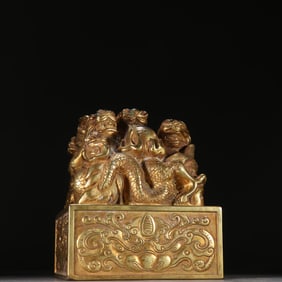A copper-gilt dragon button seal