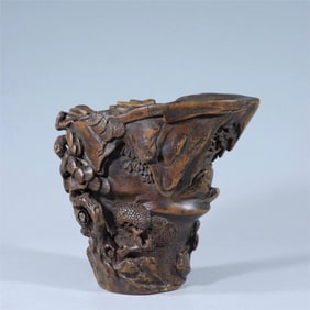 A beautiful agarwood carved boat painting landscape cup