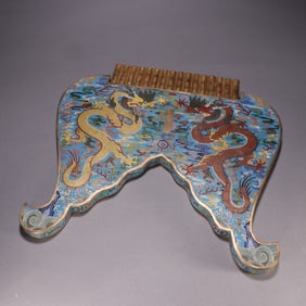 A Qing Dynasty copper-gilt cloisonné double dragon pattern flute