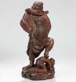 A beautiful agarwood carved bell and Kui ornament