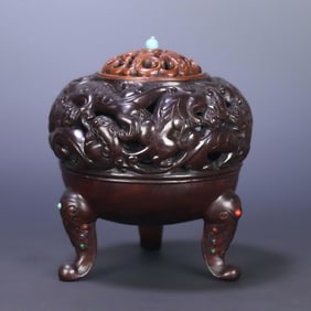A rosewood inlaid boxwood dragon pattern aroma burner