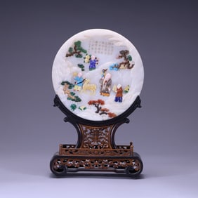 A Qing Dynasty Shoushan stone inlaid treasure insert