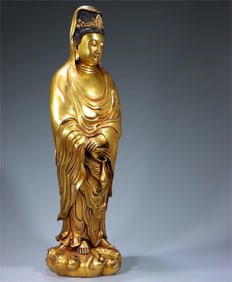 A copper-gilt clean bottle of Guanyin made in the Yongle year of the Ming Dynasty