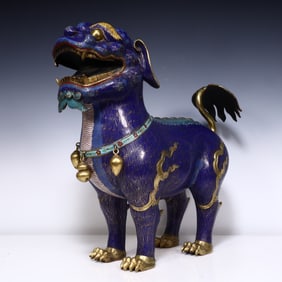 A Qing Dynasty cloisonné auspicious beast unicorn