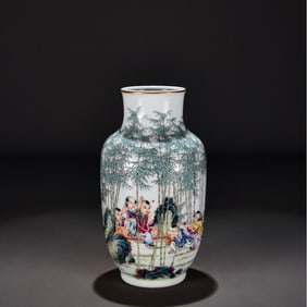 A Qing Qianlong pastel baby play picture winter melon pun