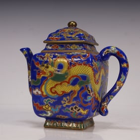 A Qing Dynasty hand-painted dragon pattern gold-painted purple clay pot