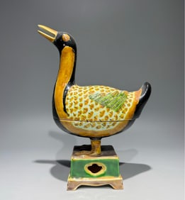A Ming Chenghua plain three-color duck-shaped incense burner