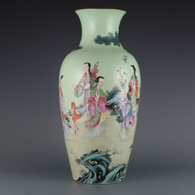 A Qing Qianlong year green space pick up the flower powder color Seven Fairies worship the birthday