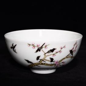 A Qing Yongzheng pastel magpie plum pattern bowl