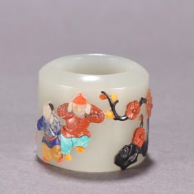 A Qing Dynasty Hetian jade inlaid treasure character story finger