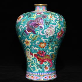 A Qing Yongzheng enamel color plum bottle with a wishful pattern
